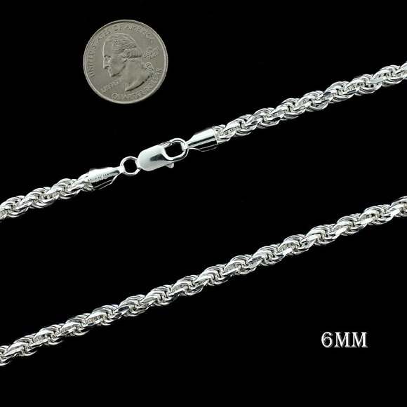 Real 925 SOLID Sterling Silver 6mm Rope Chain Necklace 22" inch - Picture 2 of 6